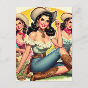 Postal Chicas Country Vintage
