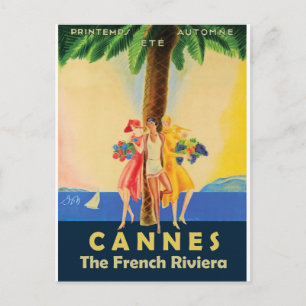 Postal Chicas de Cannes bajo el árbol de palma