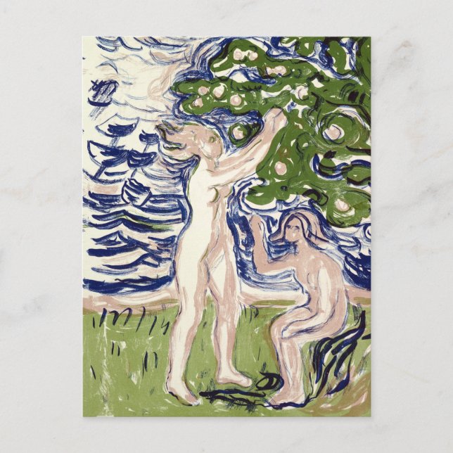 Postal Chicas de Edvard Munch recogiendo manzanas (Anverso)