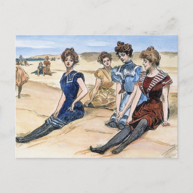 Postal Chicas de Gibson en la playa, 1900 (Anverso)