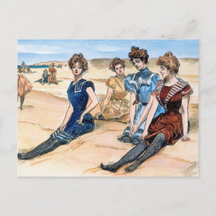 Postal Chicas de Gibson en la playa, 1900