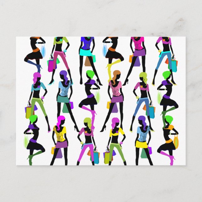 Postal Chicas de glamour de compras (Anverso)