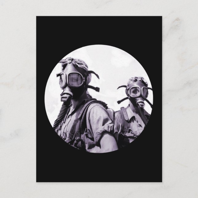 Postal Chicas de la máscara de gas en morado (Anverso)