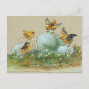 Postal Chicas de Pascua Retro con Huevos