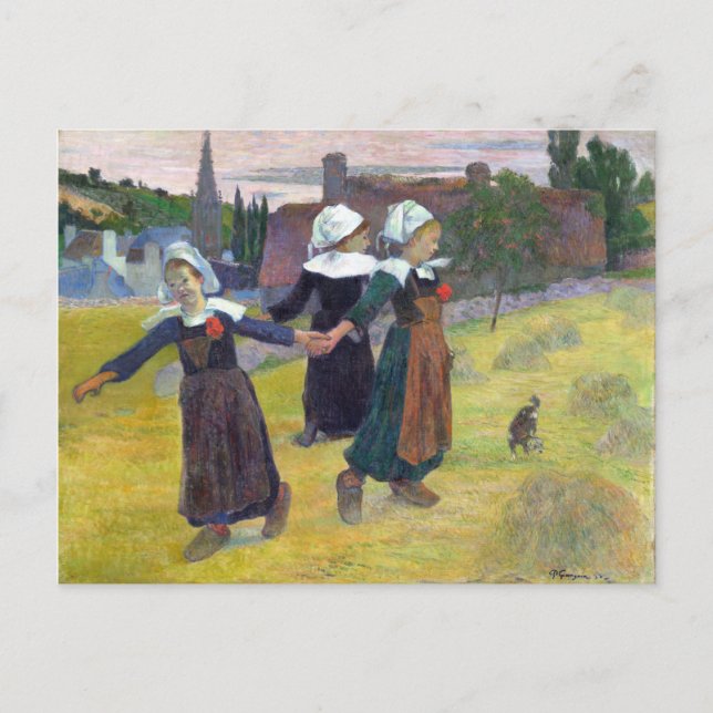 Postal Chicas de Paul Gauguin Breton bailando, Pont-Aven (Anverso)
