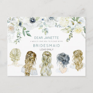 Postal Chicas de pelo de novia con hoja de flores solicit