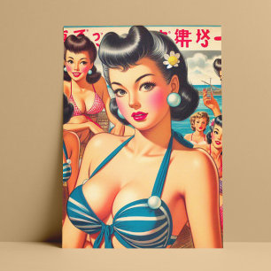 Postal Chicas de Playa Retro Oriental