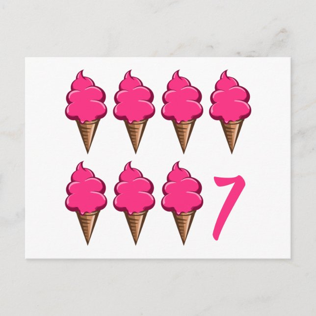 Postal Chicas de siete años Birthday Cute Pink Ice Cremas (Anverso)