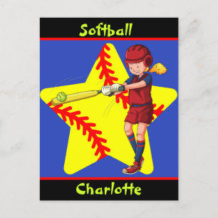 Postal Chicas de Softbol Star Batter Swing Personalizado