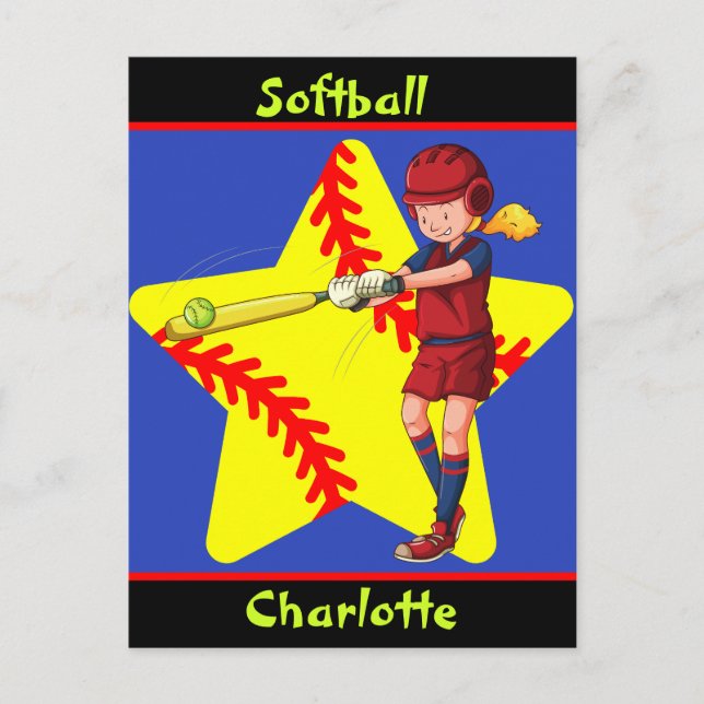Postal Chicas de Softbol Star Batter Swing Personalizado (Anverso)