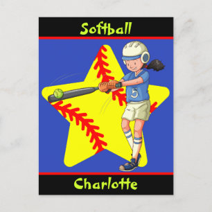 Postal Chicas de Softbol Star Batter Swing Personalizado