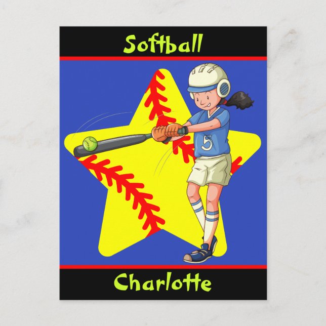 Postal Chicas de Softbol Star Batter Swing Personalizado (Anverso)