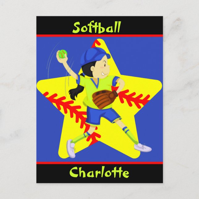 Postal Chicas de Softbol Star Pitcher Personalizado (Anverso)