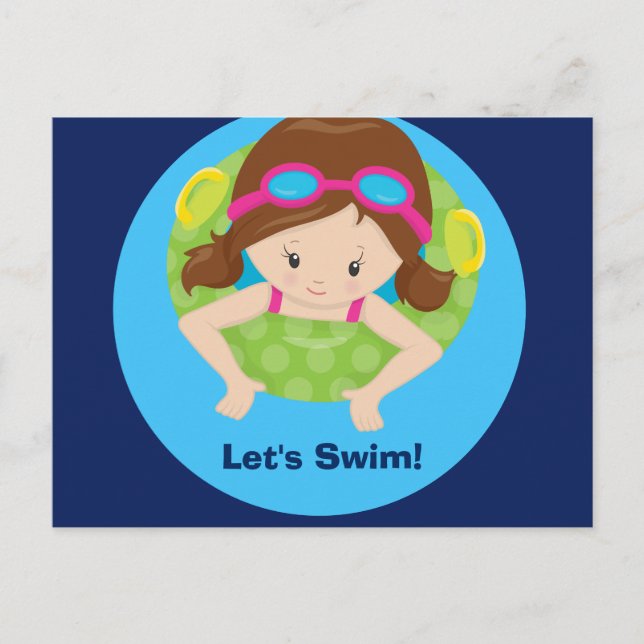 Postal Chicas de Vamos a Nadar Fiesta de Cumpleaños en la (Anverso)