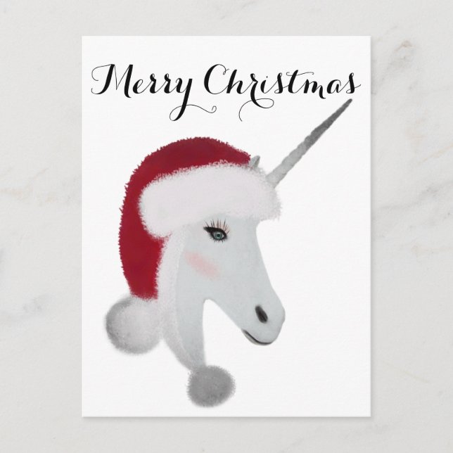 Postal Chicas del Glam Rojo Blanco de Unicornio Navidades (Anverso)