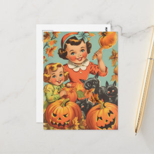 Postal Chicas divertidas de Halloween vintage