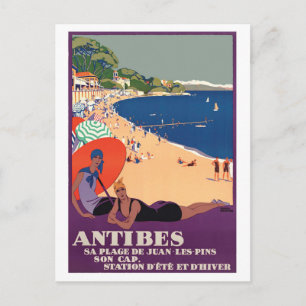 Postal Chicas en Antibes Beach, Francia, Riviera Francesa
