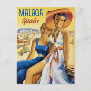 Postal Chicas en la playa de Málaga, España