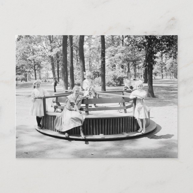 Postal Chicas en Merry-Go-Round, 1910 (Anverso)