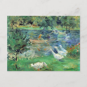 Postal Chicas en un barco con gansos de Berthe Morisot