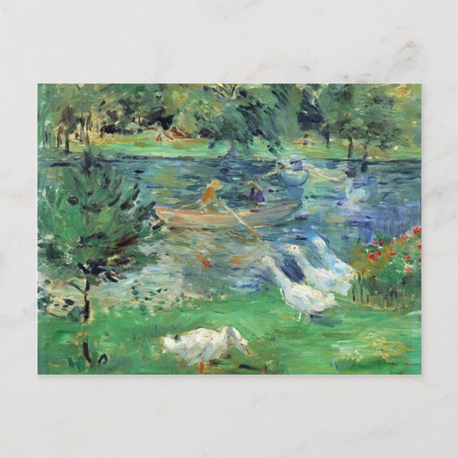 Postal Chicas en un barco con gansos de Berthe Morisot (Anverso)