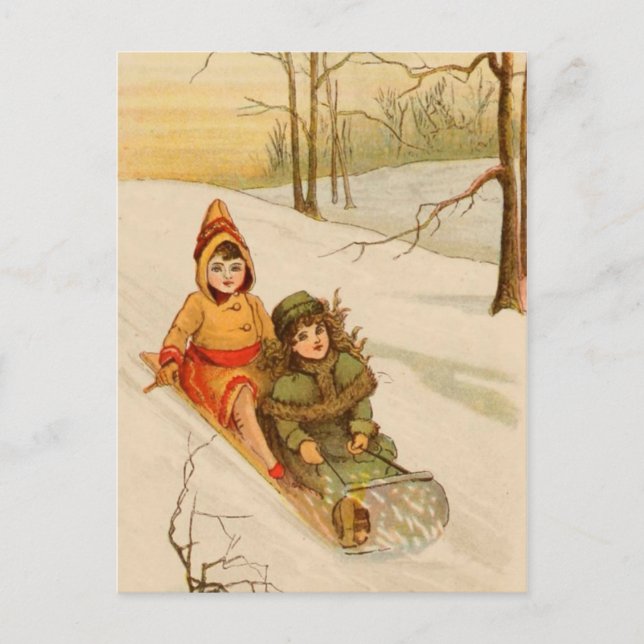 Postal Chicas en una nieve en invierno (Anverso)