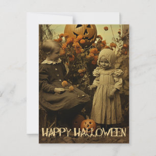 Postal Chicas espeluznantes de Halloween retro con calaba