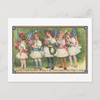 Postal CHICAS estadounidenses con banderas Vintage Americ