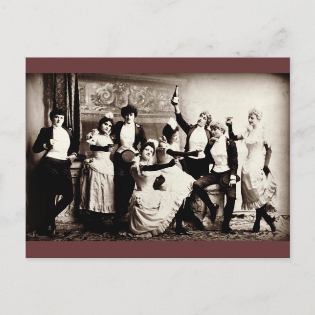 Postal Chicas fiestas Impresión vintage (Anverso)