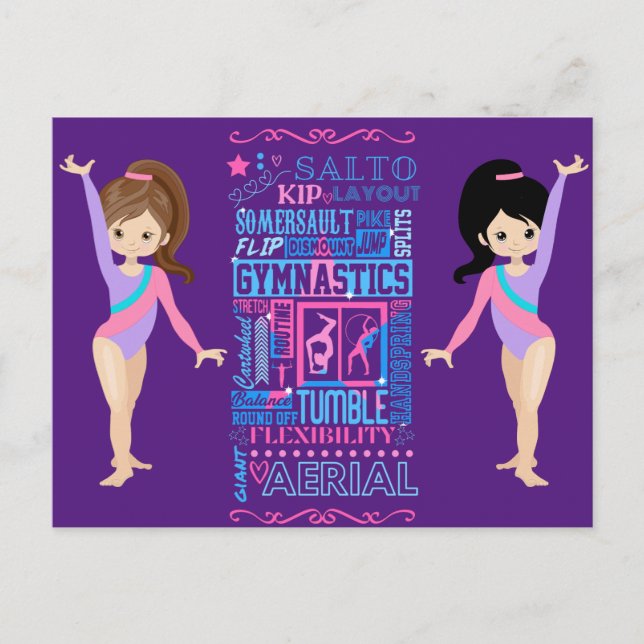 Postal Chicas gimnásticos califican palabras de gimnasia (Anverso)