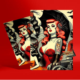 Postal Chicas góticas tatuadas lindas retro