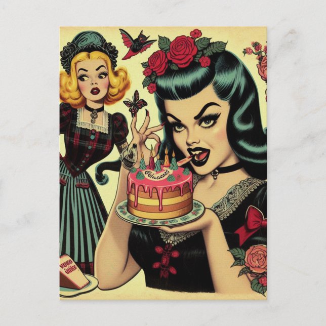 Postal Chicas góticos vintage (Anverso)