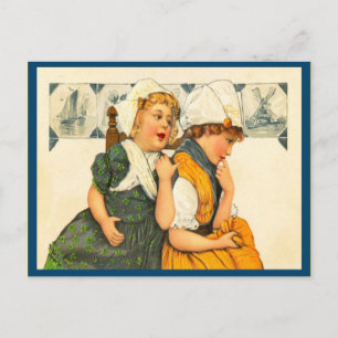 Postal Chicas holandeses vintage en casa