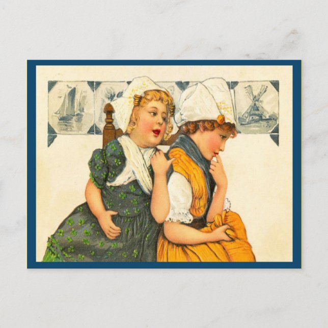 Postal Chicas holandeses vintage en casa (Anverso)