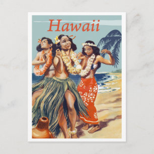 Postal Chicas Hula en la playa de Hawái