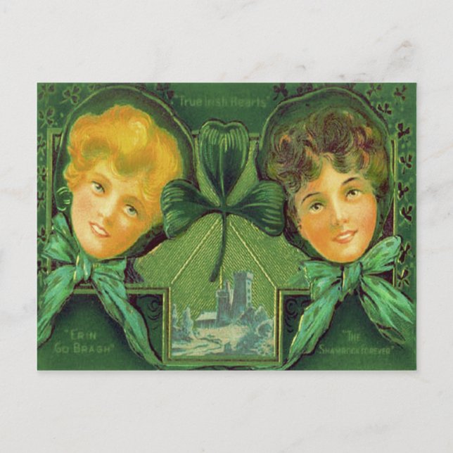 Postal Chicas Irlandesas Shamrock Castillo Blarney (Anverso)