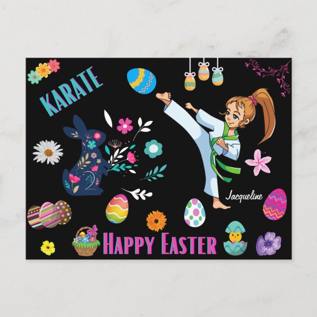 Postal Chicas Karate Feliz Pascua Decorativa (Anverso)
