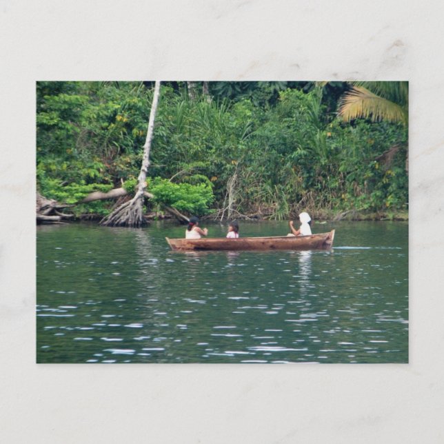 Postal Chicas mayas en Cayuco, Rio Dulce, Guatemala (Anverso)