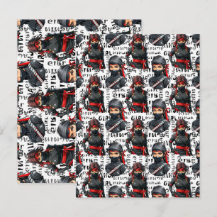Postal Chicas Ninja Anime con diseño de patrón de texto