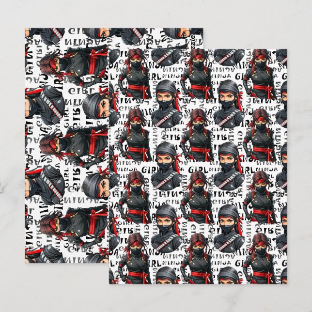 Postal Chicas Ninja Anime con diseño de patrón de texto (Anverso / Reverso)