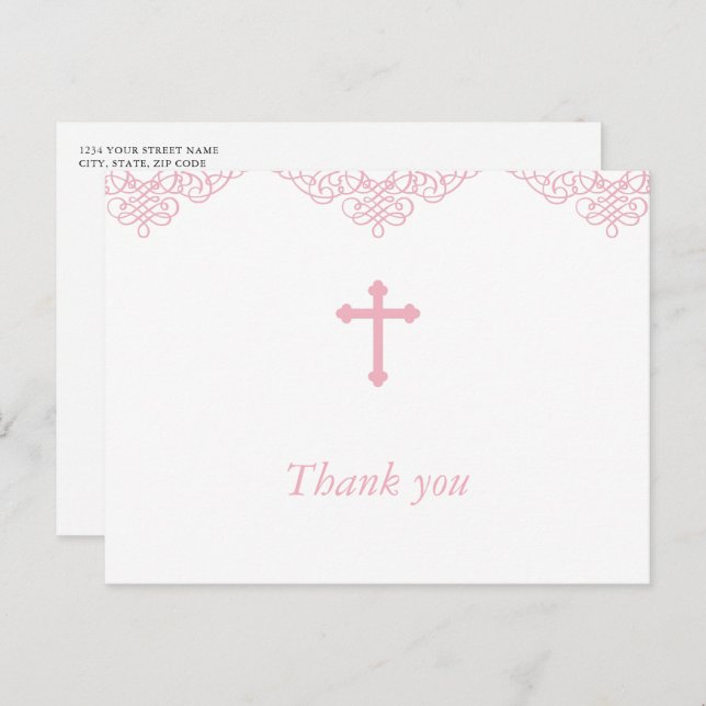 Postal Chicas rosados bautismo/cristianismo gracias (Anverso / Reverso)