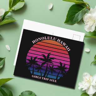 Postal Chicas Viaje Playa Tropical Rosa Negro Personaliza