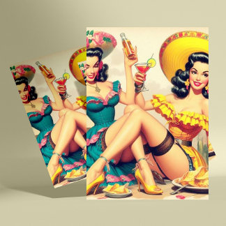 Postal Chicas Vintage Sombrero