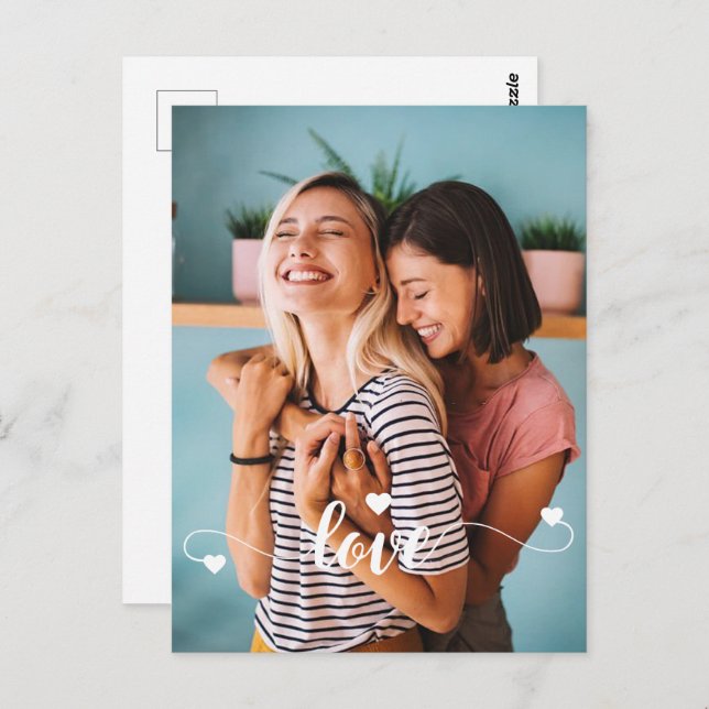 Postal Chicas White Love Script con Heart Valentine (Anverso / Reverso)