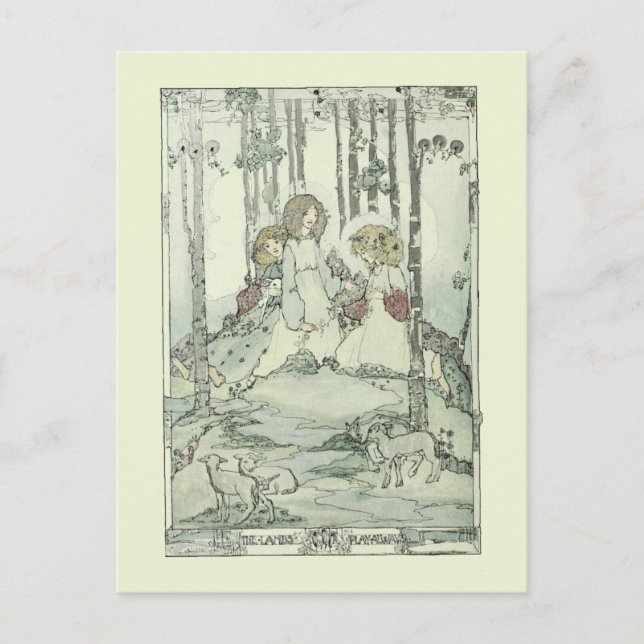 Postal Chicas y lambres de Jessie Marion King (Anverso)