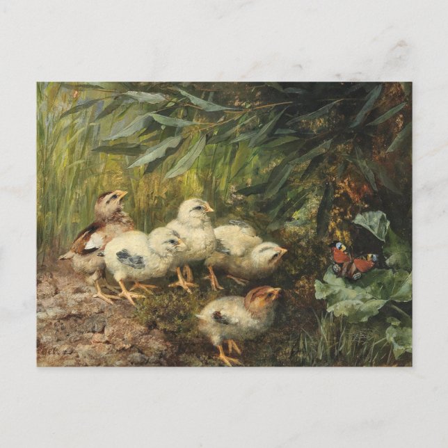 Postal Chicas y mariposa | Franz Xaver Birkinger (Anverso)