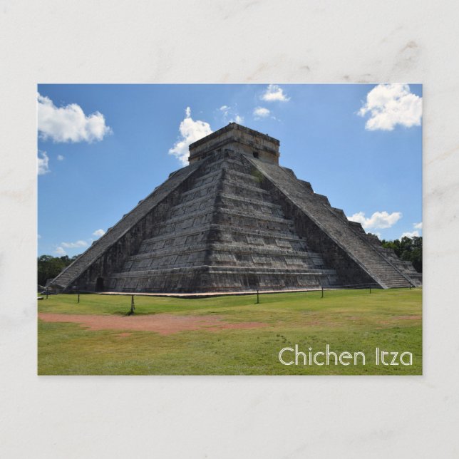 Postal Chichen Itza México Pirámide Kukulkan 7 Maravillas (Anverso)