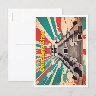 Postal Chichen Itza México Pop Art Travel Ilustracion