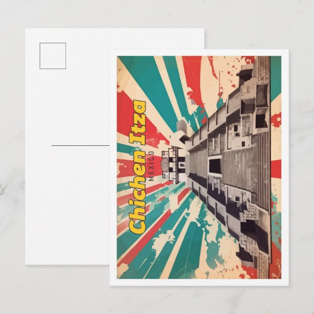 Postal Chichen Itza México Pop Art Travel Ilustracion (Anverso / Reverso)