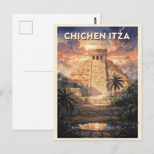 Postal Chichen Itza México Viaje Vintage